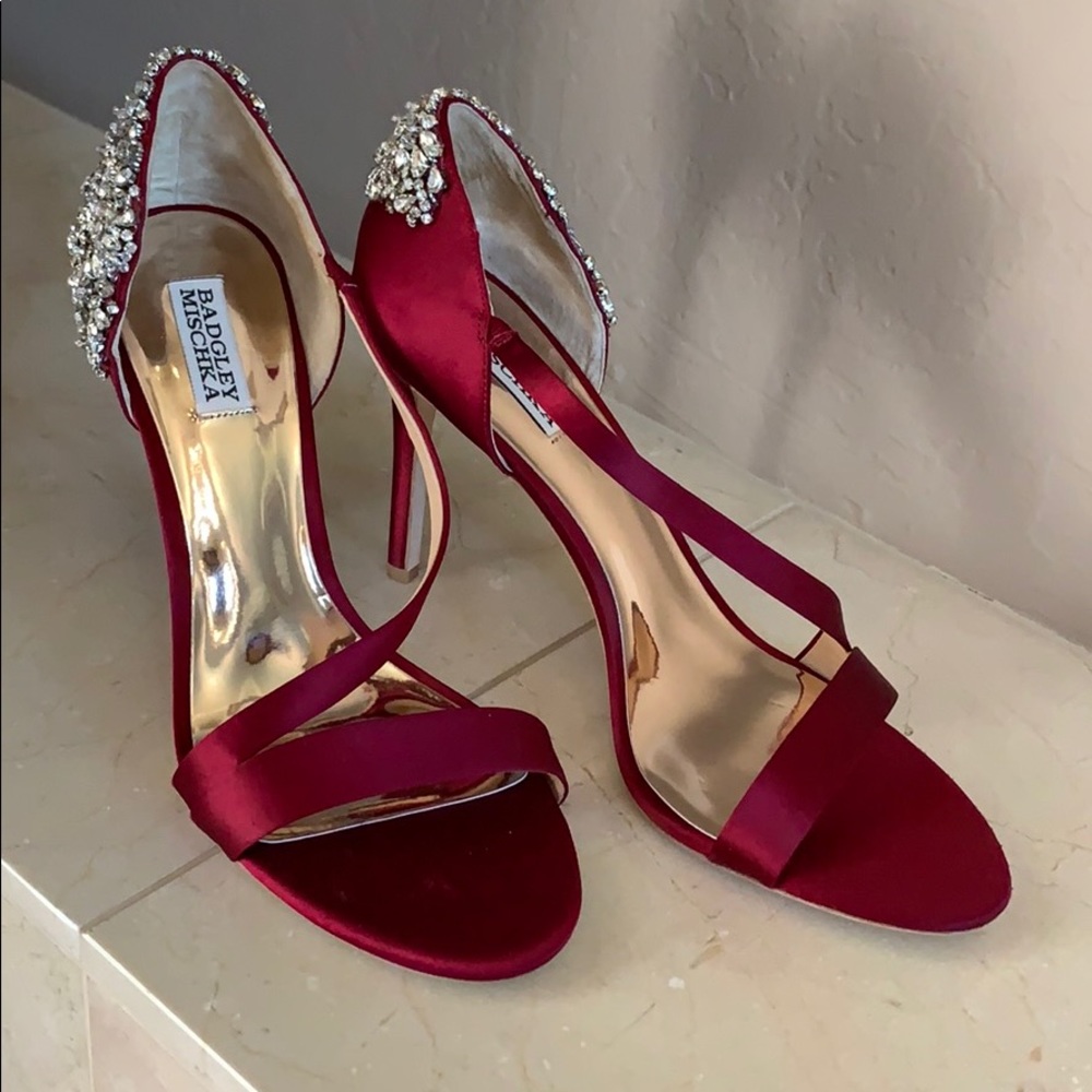 Badgley mischka red rhinestone heels